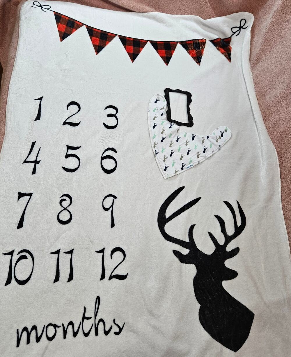 Kute'n'Koo Woodland Deer Baby Milestone Blanket and Bib Set